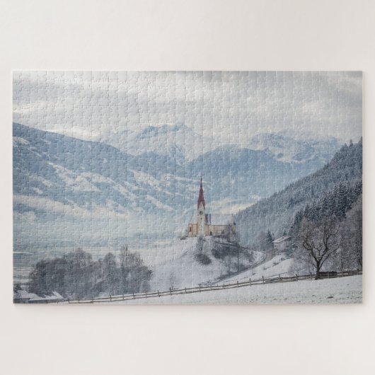 Kerk met Alpen in Zillertal, Oostenrijk in de wint Legpuzzel (Horizontaal)