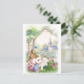 kerk met bunnies op paasvakantie feestdagenkaart (Staand voorkant)