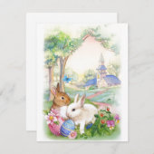 kerk met bunnies op paasvakantie feestdagenkaart (Voorkant / Achterkant)