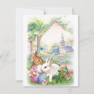  kerk met bunnies op paasvakantie feestdagenkaart