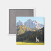 Kerk met Dolomieten bergvierkante magneet (Voorkant / Achterkant)