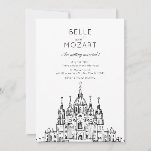 Kerk minimalistische bruiloft kaart (Voorkant)