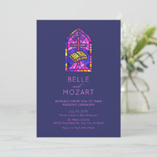 Kerk mozaïek venster kruis bijbel bruiloft ceremon kaart