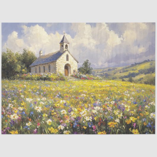 Kerk omgeven door Wildflowers Decoupage Tissuepapier (Voorkant)
