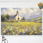 Kerk omgeven door Wildflowers Decoupage Tissuepapier