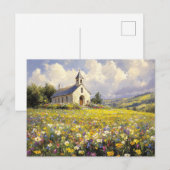 Kerk omringd door wilde bloemen schilderen briefkaart (Voorkant / Achterkant)