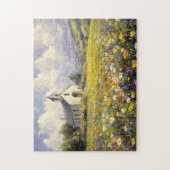 Kerk omringd door wilde bloemen schilderen legpuzzel (Verticaal)
