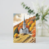 Kerk op een heuvel in de herfst briefkaart (Staand voorkant)