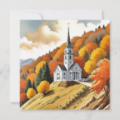 Kerk op een heuvel in de herfst feestdagenkaart (Voorkant)