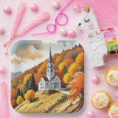 Kerk op een heuvel in de herfst papieren bordje (Feest)