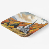 Kerk op een heuvel in de herfst papieren bordje (Gebogen)