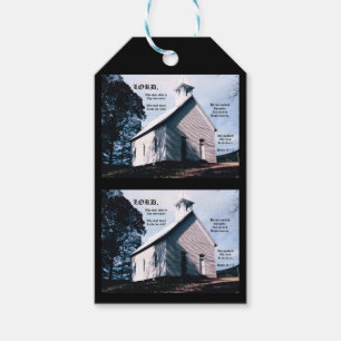 Kerk op een heuvel met Psalm 15:1-2 Cadeaulabel