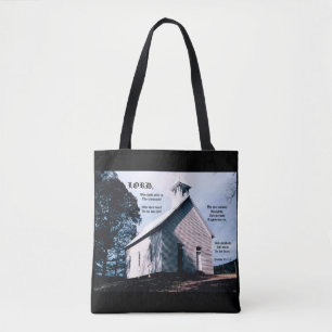 Kerk op een heuvel met Psalm 15:1-2 Tote Bag
