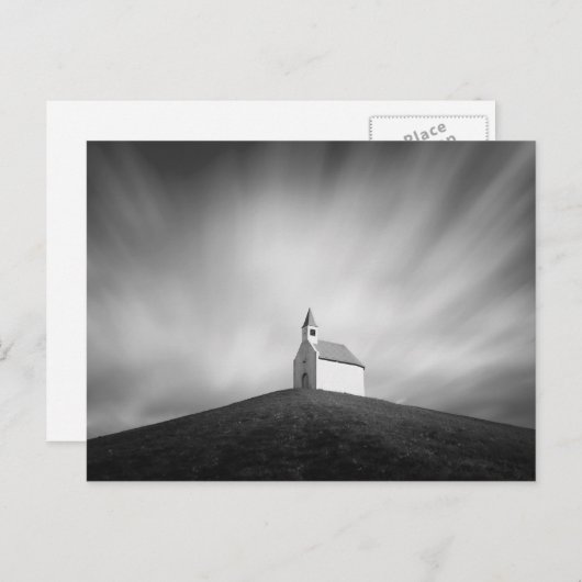 Kerk op een heuvel zwart-wit briefkaart (Voorkant / Achterkant)