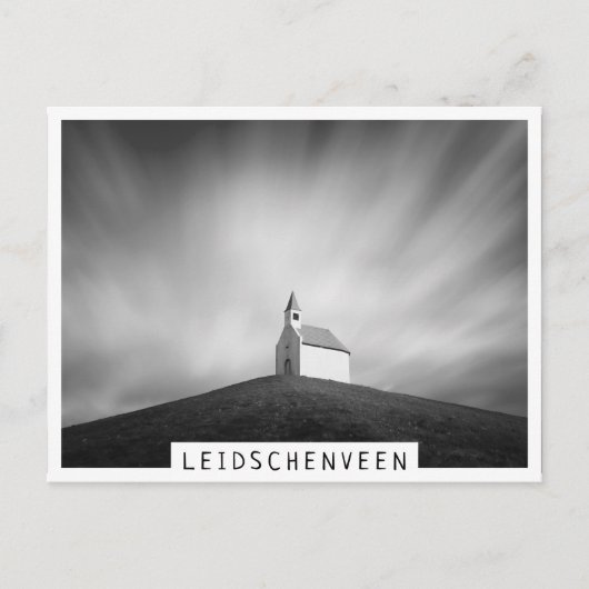 Kerk op een heuvel zwart-wit briefkaart (Voorkant)