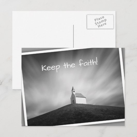 Kerk op een heuvel zwart-wit briefkaart (Voorkant / Achterkant)