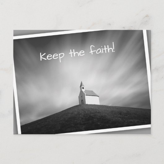 Kerk op een heuvel zwart-wit briefkaart (Voorkant)