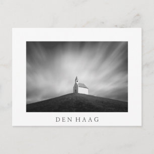 Kerk op een heuvel zwart-wit briefkaart