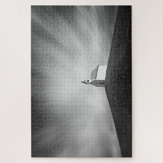 Kerk op een heuvel zwart-wit legpuzzel (Verticaal)