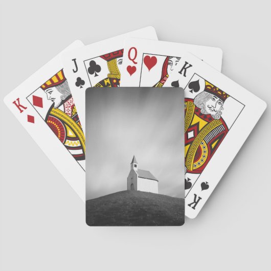 Kerk op een heuvel zwart-wit pokerkaarten (Achterkant)