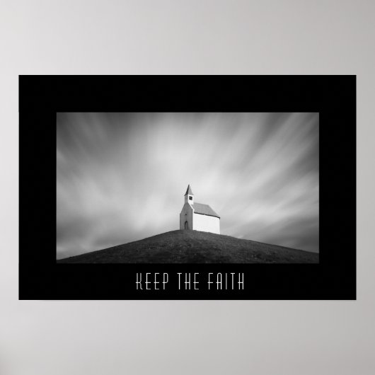Kerk op een heuvel zwart-wit poster (Voorkant)