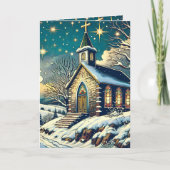 kerk op een winter gepersonaliseerde kerst feestdagen kaart (Voorkant)