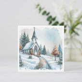 Kerk op een winterdag | Watercolor Kerstmis Feestdagenkaart (Staand voorkant)