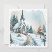 Kerk op een winterdag | Watercolor Kerstmis Feestdagenkaart (Voorkant)