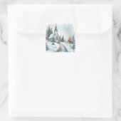 Kerk op een winterdag | Waterverf kerst Vierkante Sticker (Tas)