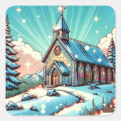 kerk op een winterse kerst vierkante sticker (Voorkant)