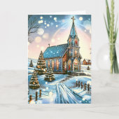 kerk op een winterse kerstdag feestdagen kaart (Voorkant)