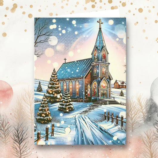 kerk op een winterse kerstdag feestdagen kaart