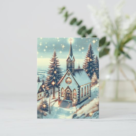 kerk op een winterse kerstdag feestdagenkaart (Staand voorkant)