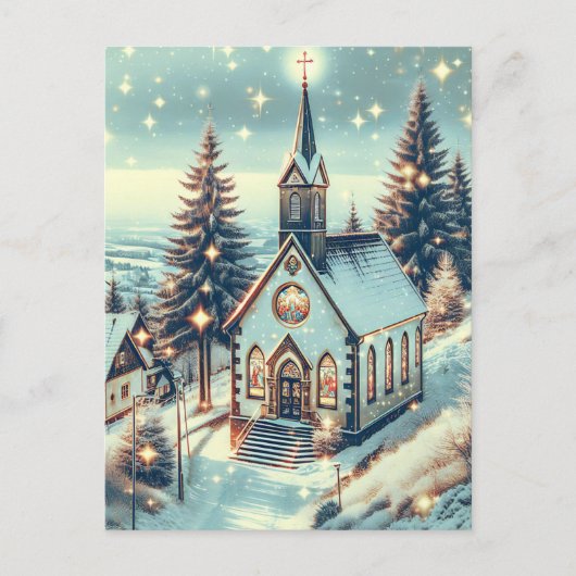 kerk op een winterse kerstdag feestdagenkaart (Voorkant)