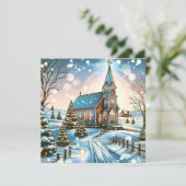  kerk op een winterse kerstdag feestdagenkaart (Staand voorkant)
