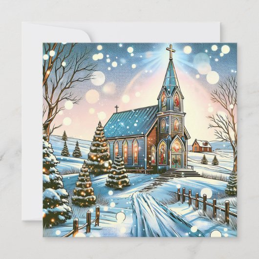  kerk op een winterse kerstdag feestdagenkaart (Voorkant)