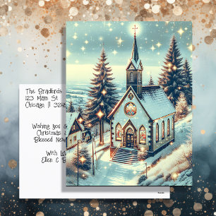 kerk op een winterse kerstdag feestdagenkaart