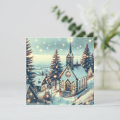  kerk op een winterse kerstdag kaart (Staand voorkant)