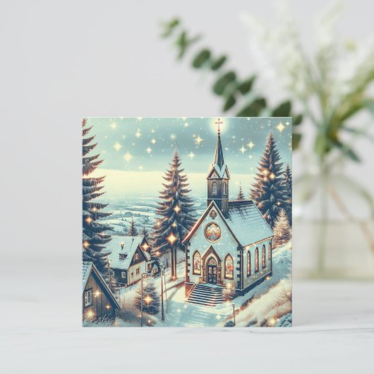 kerk op een winterse kerstdag kaart (Staand voorkant)
