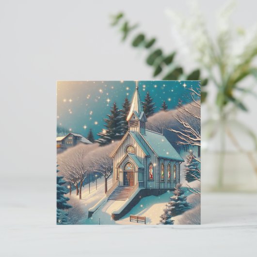 kerk op een winterse kerstdag kaart (Staand voorkant)