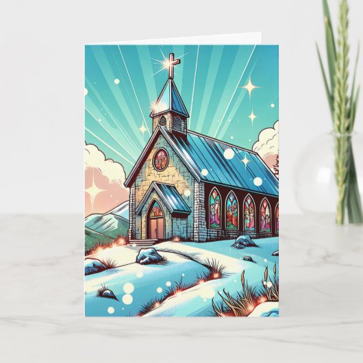 kerk op een winterse kerstdag kaart (Voorkant)