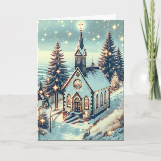 kerk op een winterse kerstdag kaart (Voorkant)