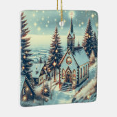  kerk op een winterse kerstdag keramisch ornament (Rechts)