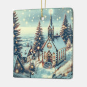  kerk op een winterse kerstdag keramisch ornament (Links)