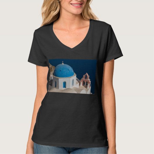 Kerk op het eiland Santorini, Griekenland T-shirt (Voorkant)