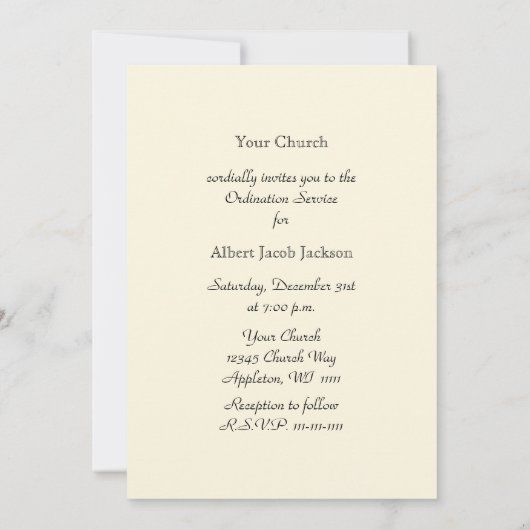 Kerk Ordinatie Uitnodiging Kruis & Duif (Achterkant)