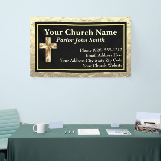 Kerk Pastoor Goud En Zwart Spandoek (Beurs)