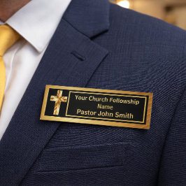 Kerk Pastoor Klasse Goud en Zwart  Naambadge