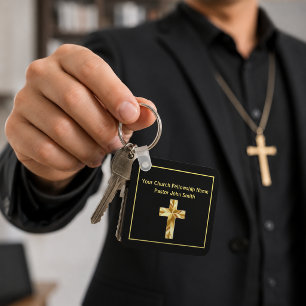 Kerk Pastoor Klasse Zwart Kruis Zakelijk Sleutelhanger