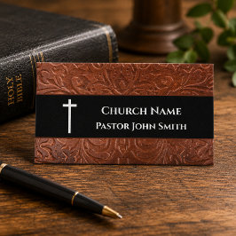 Kerk Pastoor Rustiek Leren Zwart Christelijk Visitekaartje